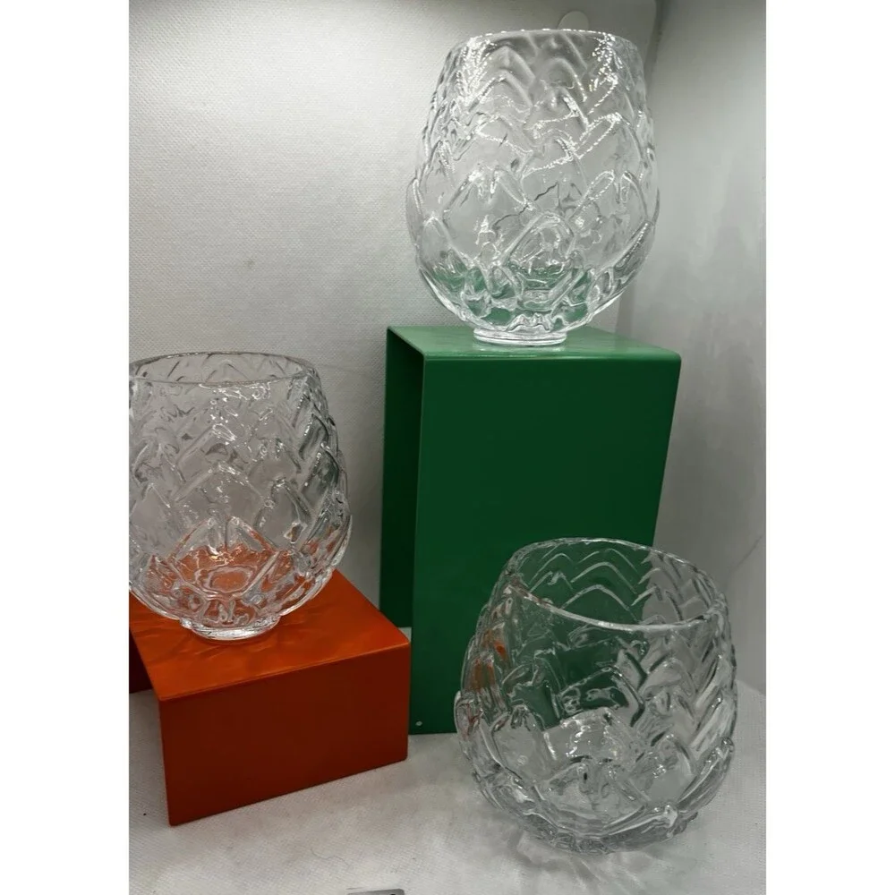3 Anthropologie Helianthus Clear Water Goblet Glass Set glasses whiskey table